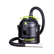 Aspiradora de cenizas negra con detalles verdes y manguera flexible para limpieza de estufas a pellet