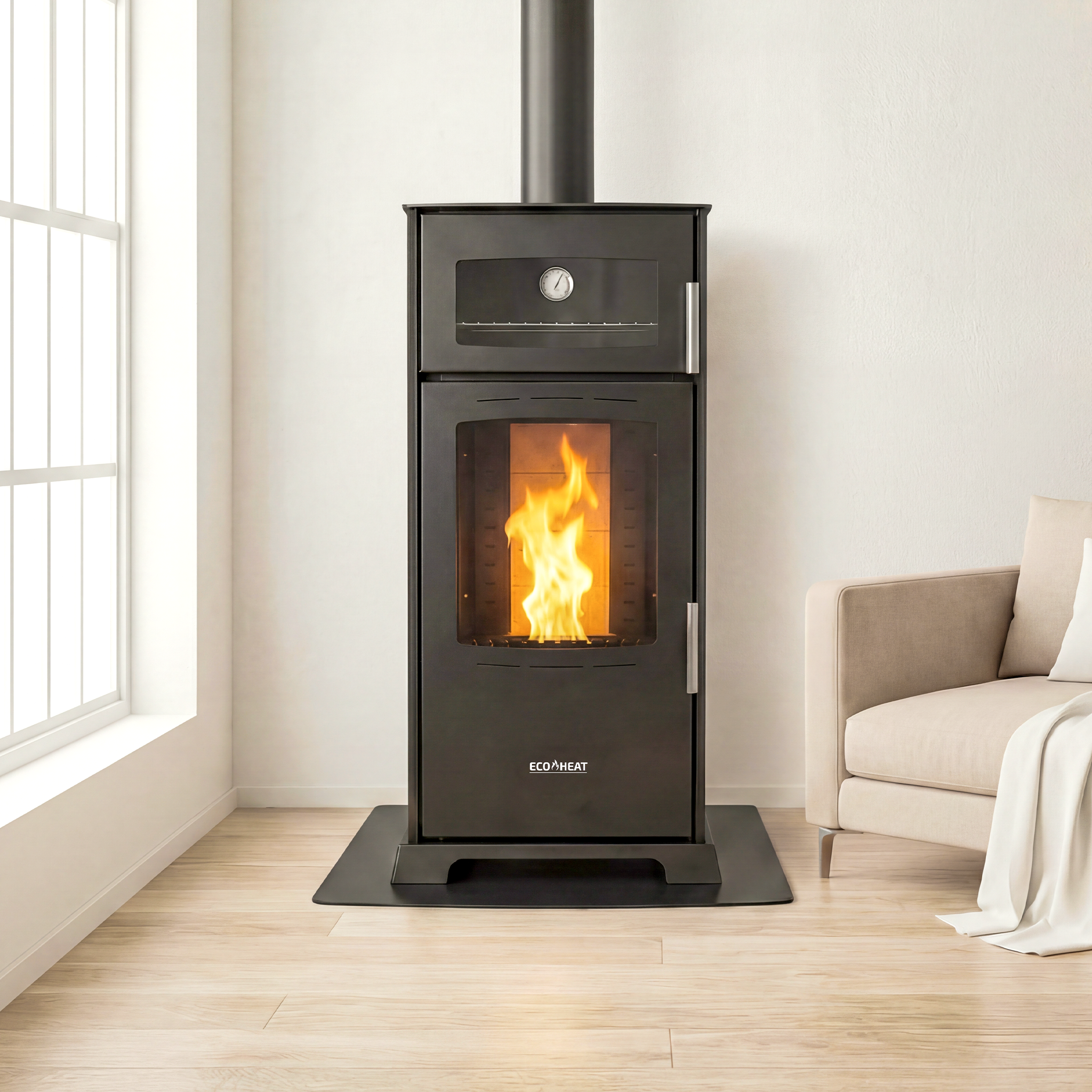 Lenga 12 kw Cocina | Estufa a pellet sin electricidad Ecoheat